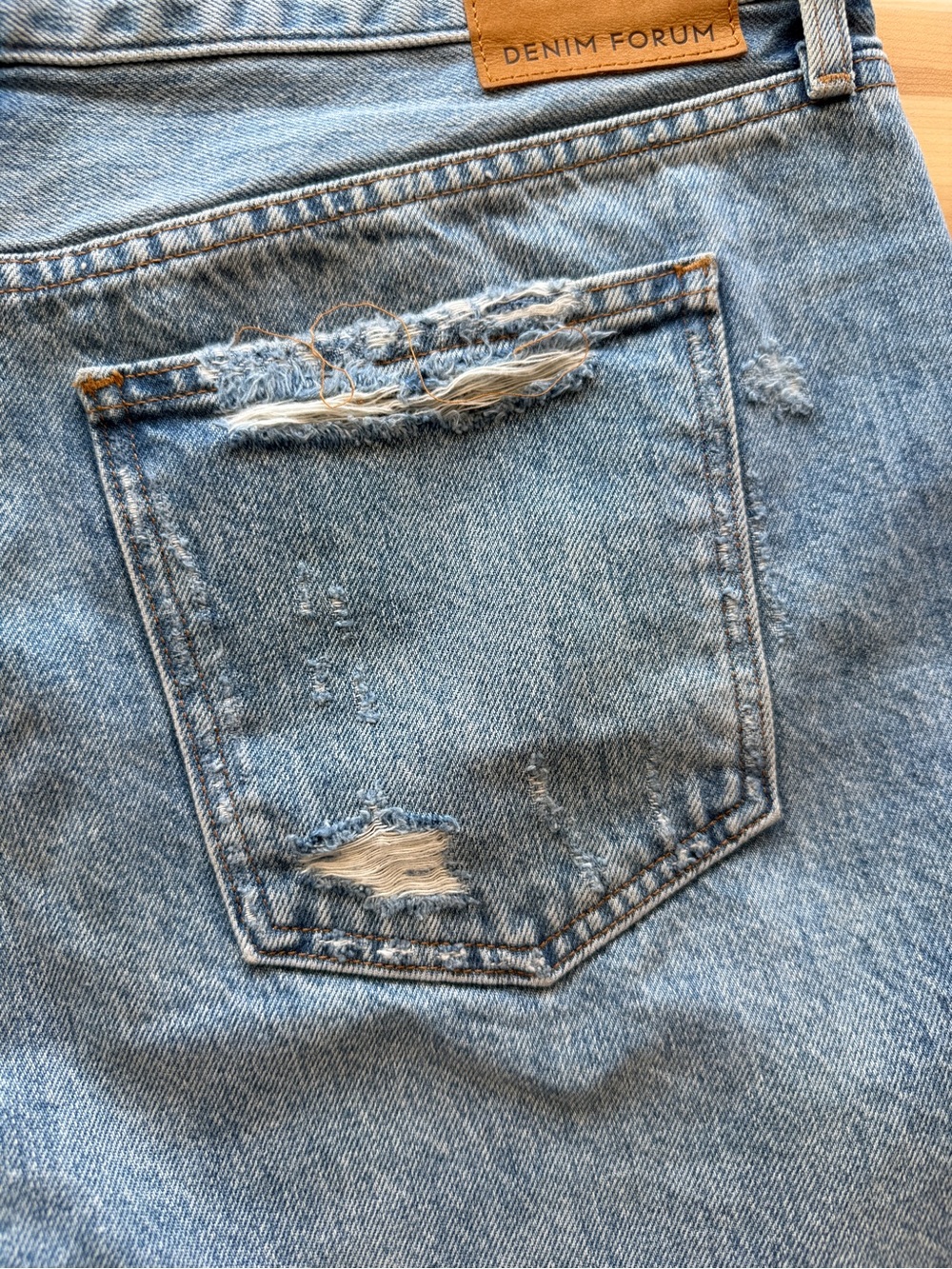 Denim Forum Ex Boyfriend High-Rise Distressed Jean Shorts- light blue - Picture 13 of 14